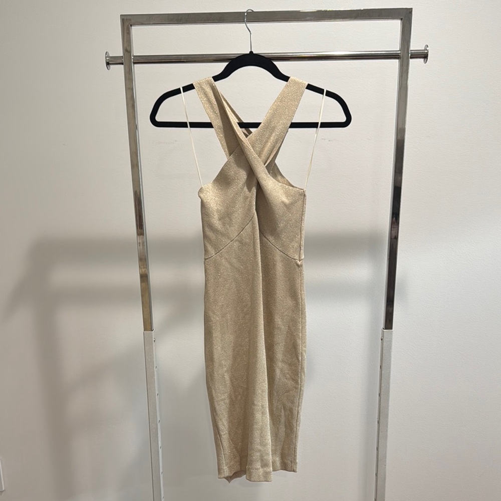 Jennifer Lopez Tan Gold Halter Sheath Dress
